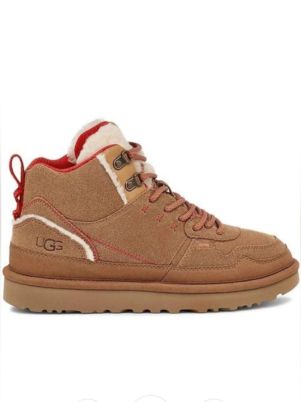 UGG Suede Lace-Up Boot with Shearling in Chestnut and Red